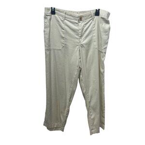L.L. Bean Womens Beige Cropped Pants Size 14P Cotton/Linen Blend